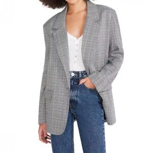 Steve Madden Women's Gray Plaid Blazer Lightweight, Size Large